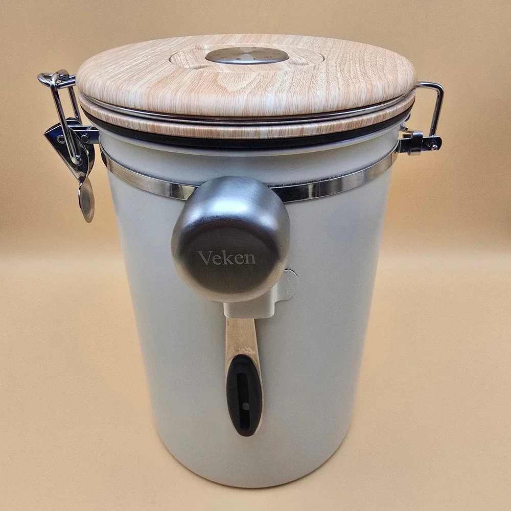 Veken Coffee Canister Airtight Date Stainless Steel Storage w/ Scoop Cream 34 oz